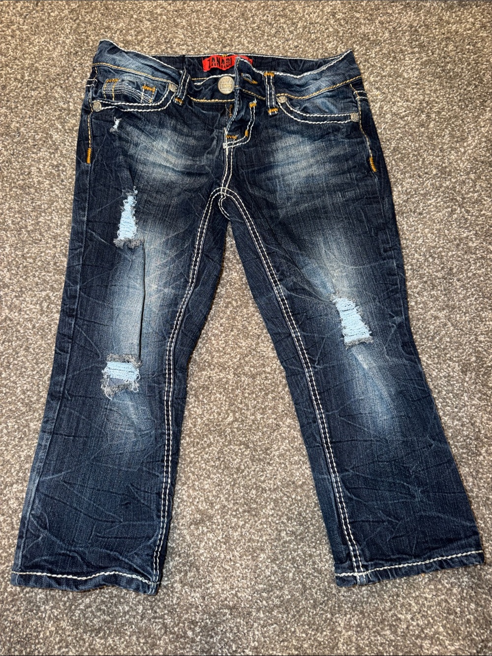 Y2K Zana Di Dark Blue Distressed Capris size 5